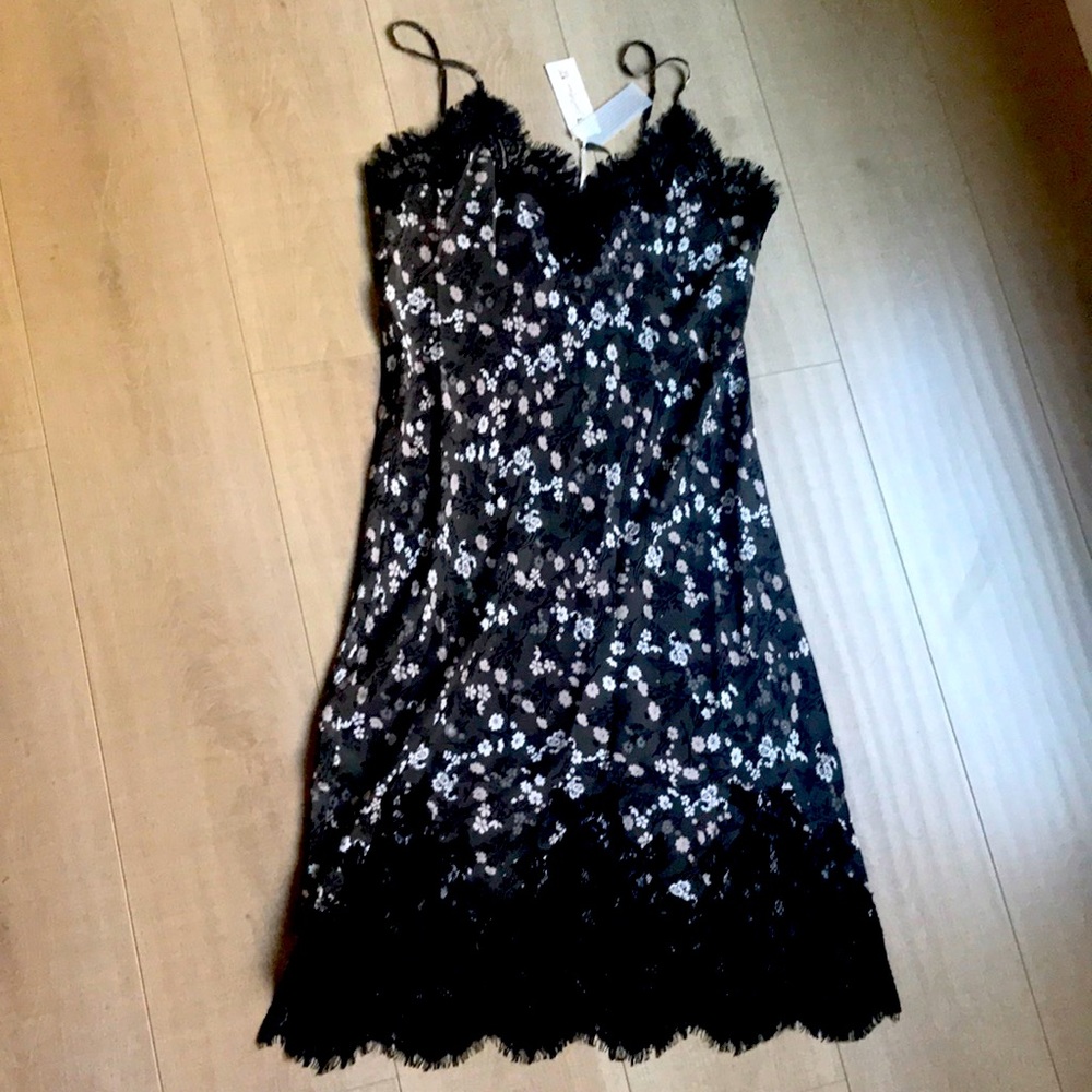 Print bodice lace silk dress